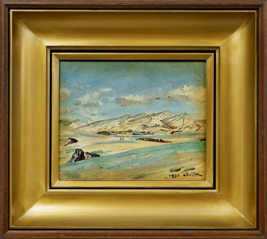 藤田嗣治『ベニス風景』肉筆 油絵画 油彩画 風景画 平野政吉 平野
