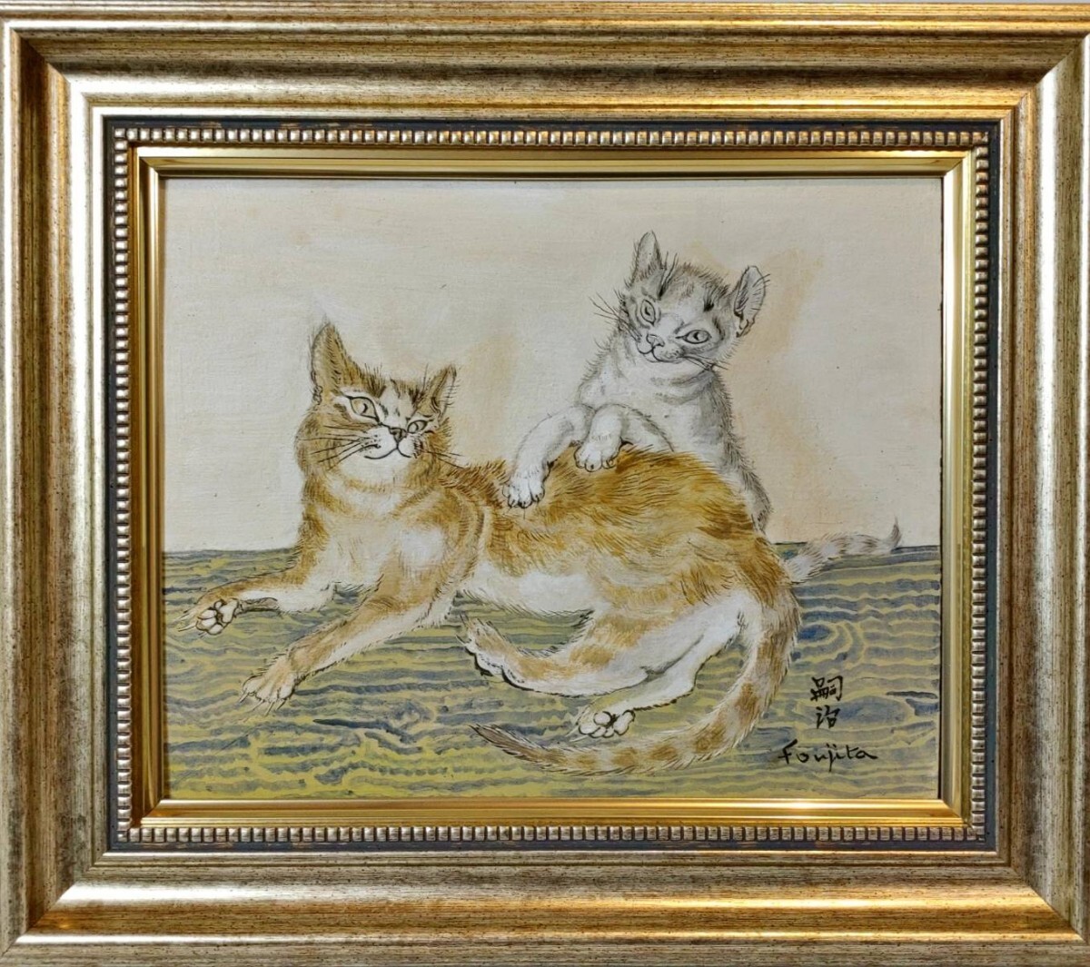 中古】◎藤田嗣治《肉筆の油彩画》F4号《白い猫》絶品の落札情報詳細