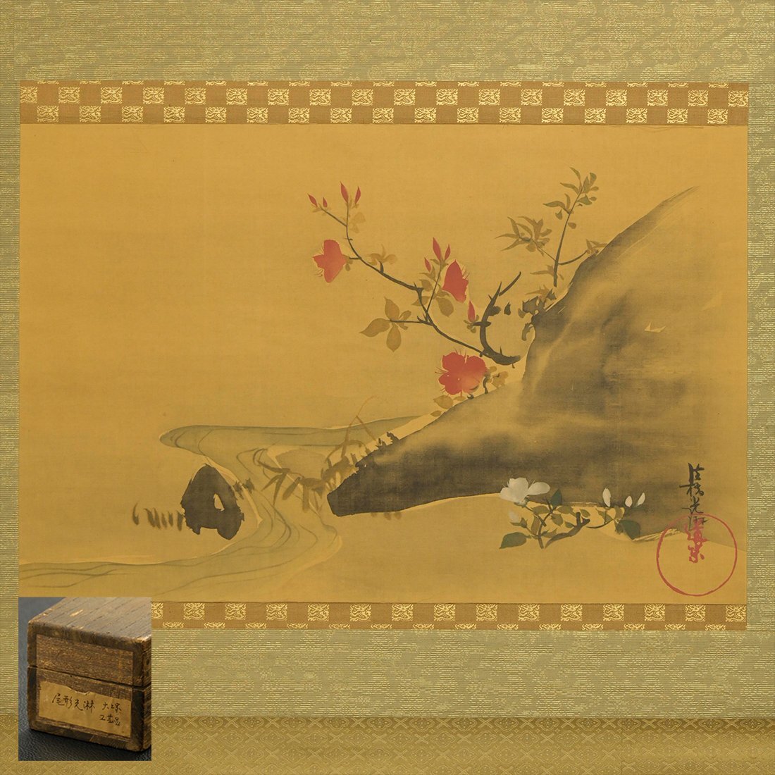 真作】□尾形光琳□翁之図大幅□二重箱□琳派祖□肉筆□掛軸□掛け軸