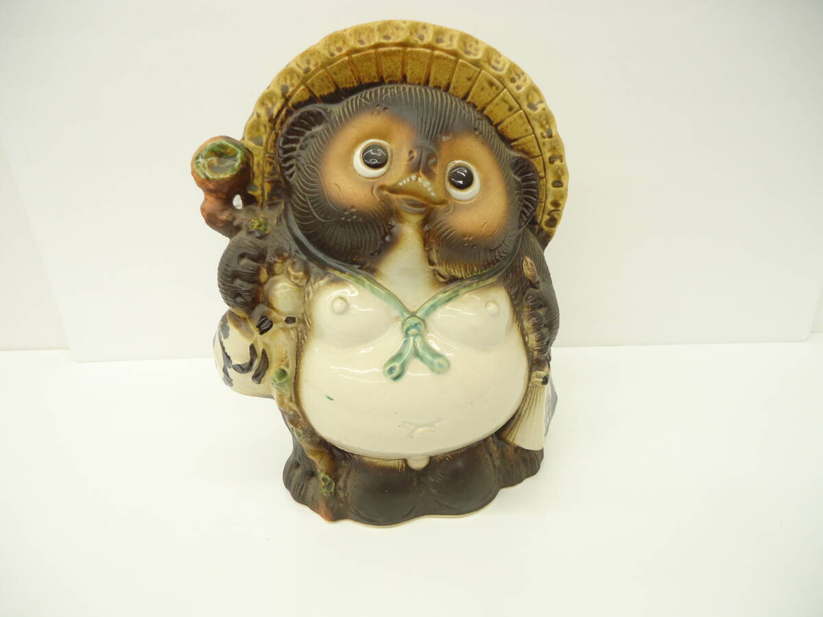 魁】旧家蔵出し 時代物 明治～大正 古い信楽焼 狸 たぬき 置物 高さ55
