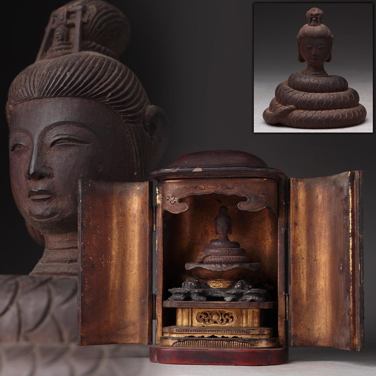中古】木彫 裸弁天 弁才天像 七福神 弁財天 秘宝 春画 彫刻 置物 仏教