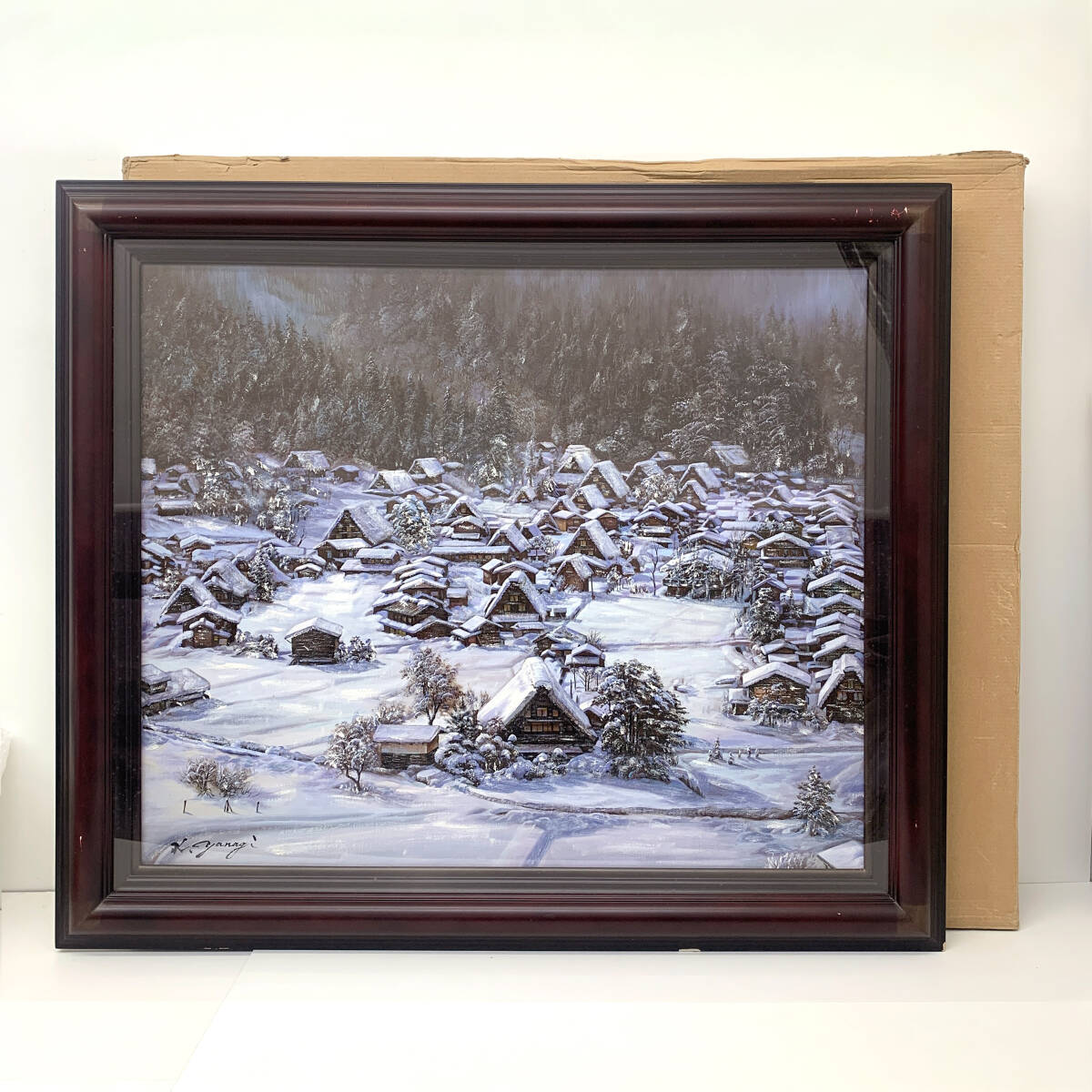 新品】F6 猿渡一根 「晩秋 白川郷」□絵画 油絵 風景画 肉筆 油彩の