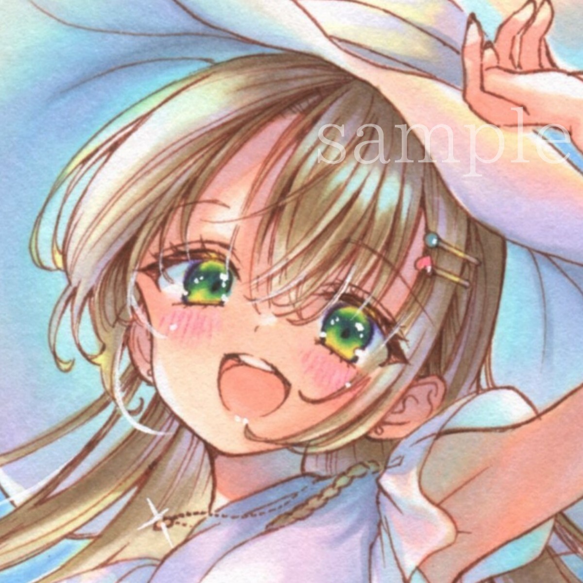 未使用】B5 オリジナル 手書きイラスト 原画 創作 ロリータ ピンク髪