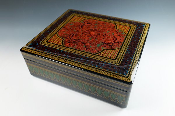蒟醤塗 宏作 蒟醤唐草文 平棗 共箱 / 讃岐漆器 きんま キンマ 漆器 漆
