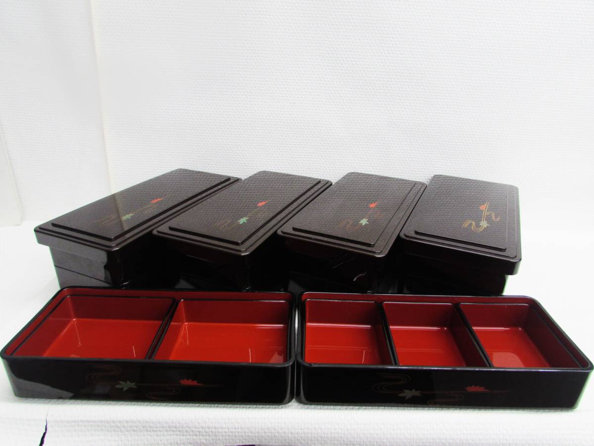 ss6407 輪島塗 縁高重 5段 黒 山口清松作 共箱付 大極上本堅地 布着