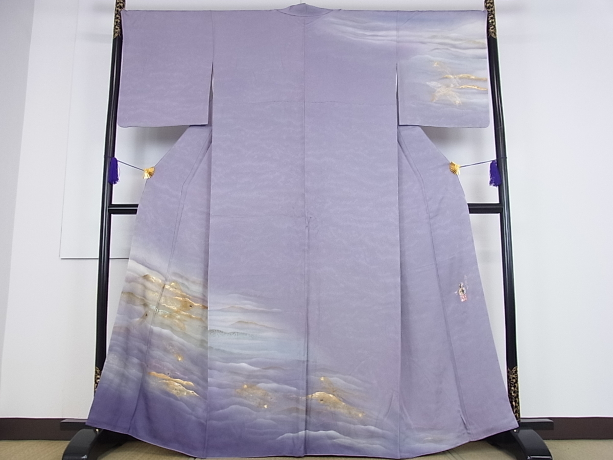 ヤフオク！ベストストア受賞店■平和屋着物■極上　本場大島紬　訪問着　泥染め　9マルキ　流水文　逸品　p1664 ヤフオク！ベストストア受賞店□平和屋着物□極上 本場染大島紬 訪問着