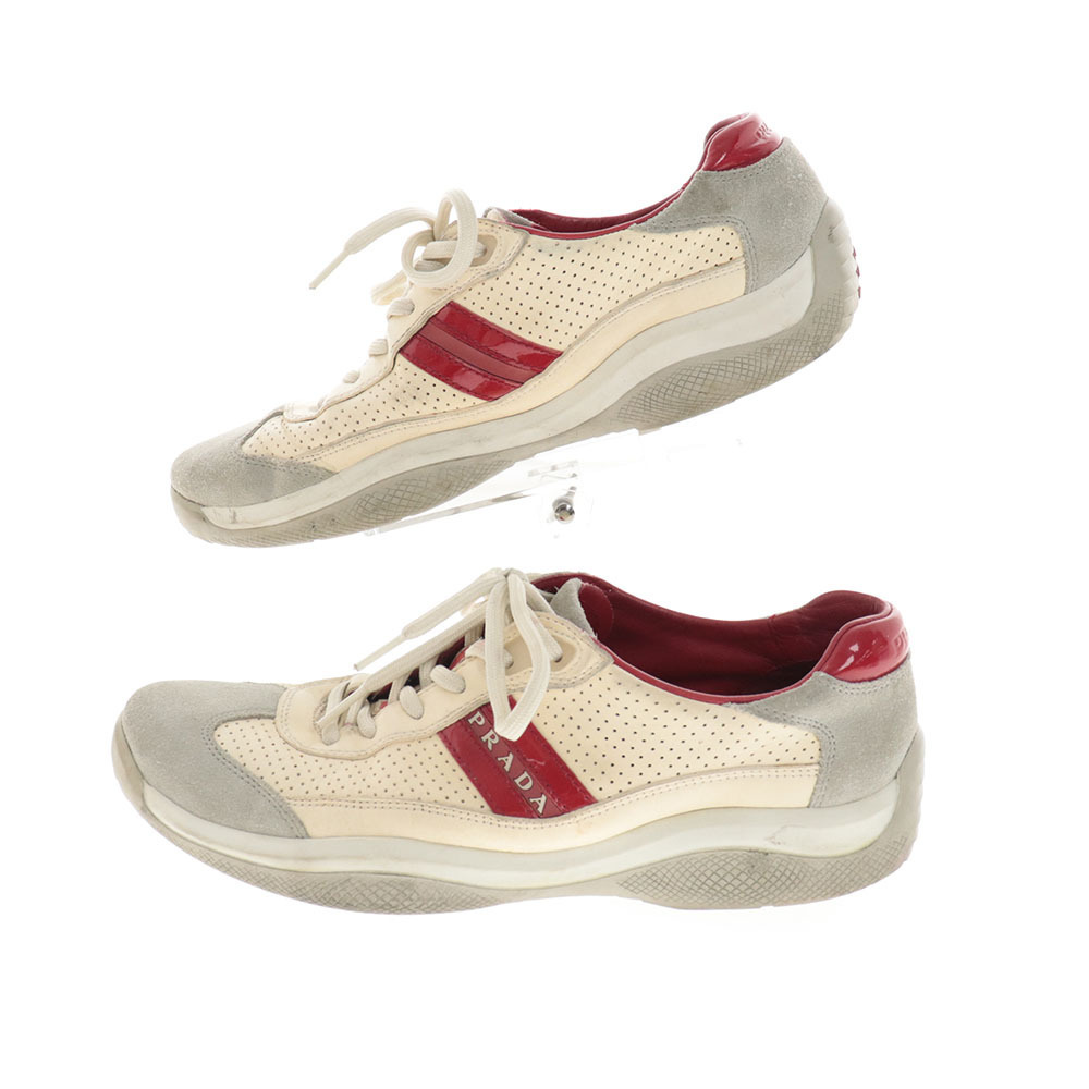 Prada プラダ スニーカー ローカット レザー ロゴ 靴 シューズ メンズ 6 5 ベージュ グレー レッド 中古 の落札情報詳細 ヤフオク落札価格情報 オークフリー スマートフォン版