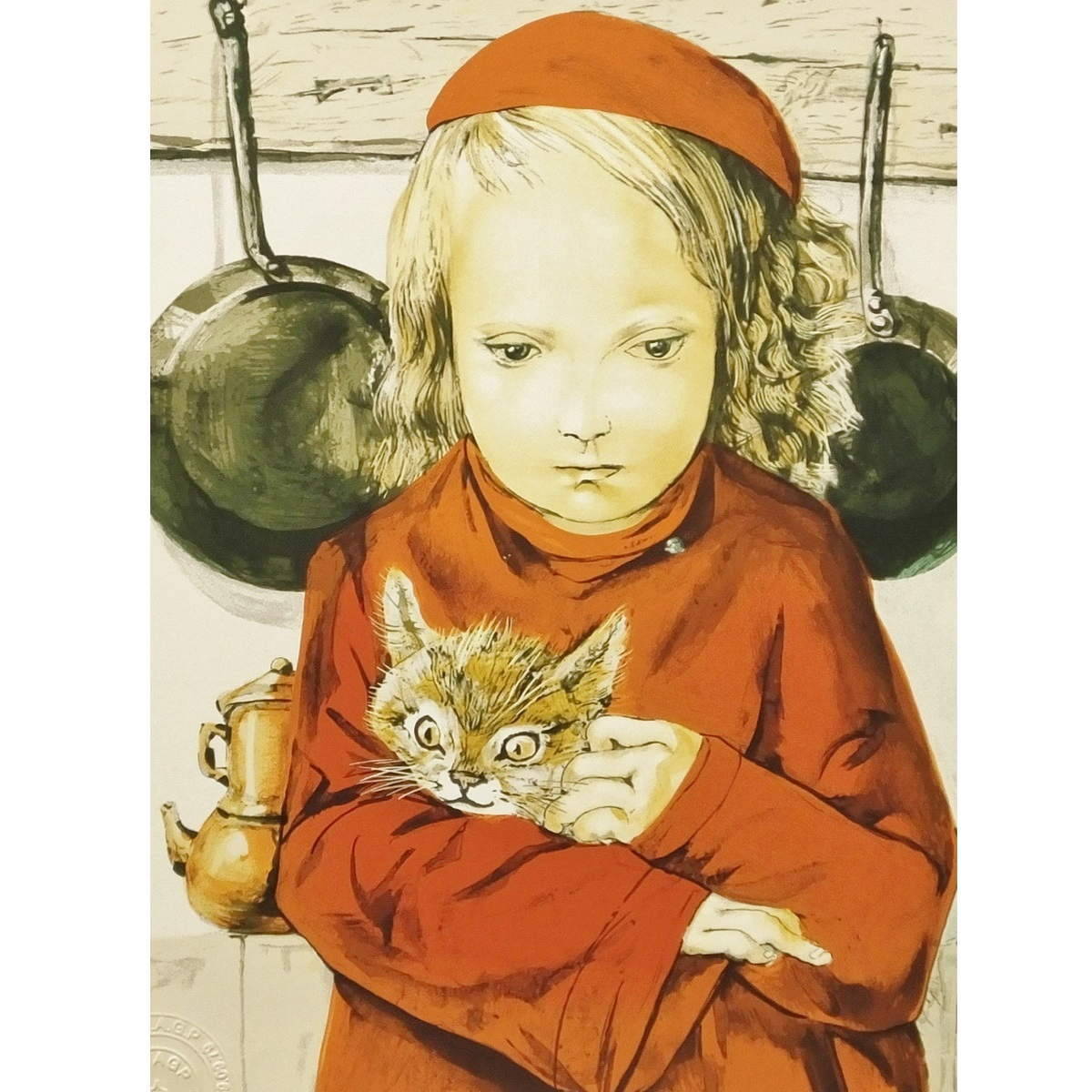 値下げ交渉可【おたからや美術画廊】藤田嗣治○厨房の少女 人物画 女性 