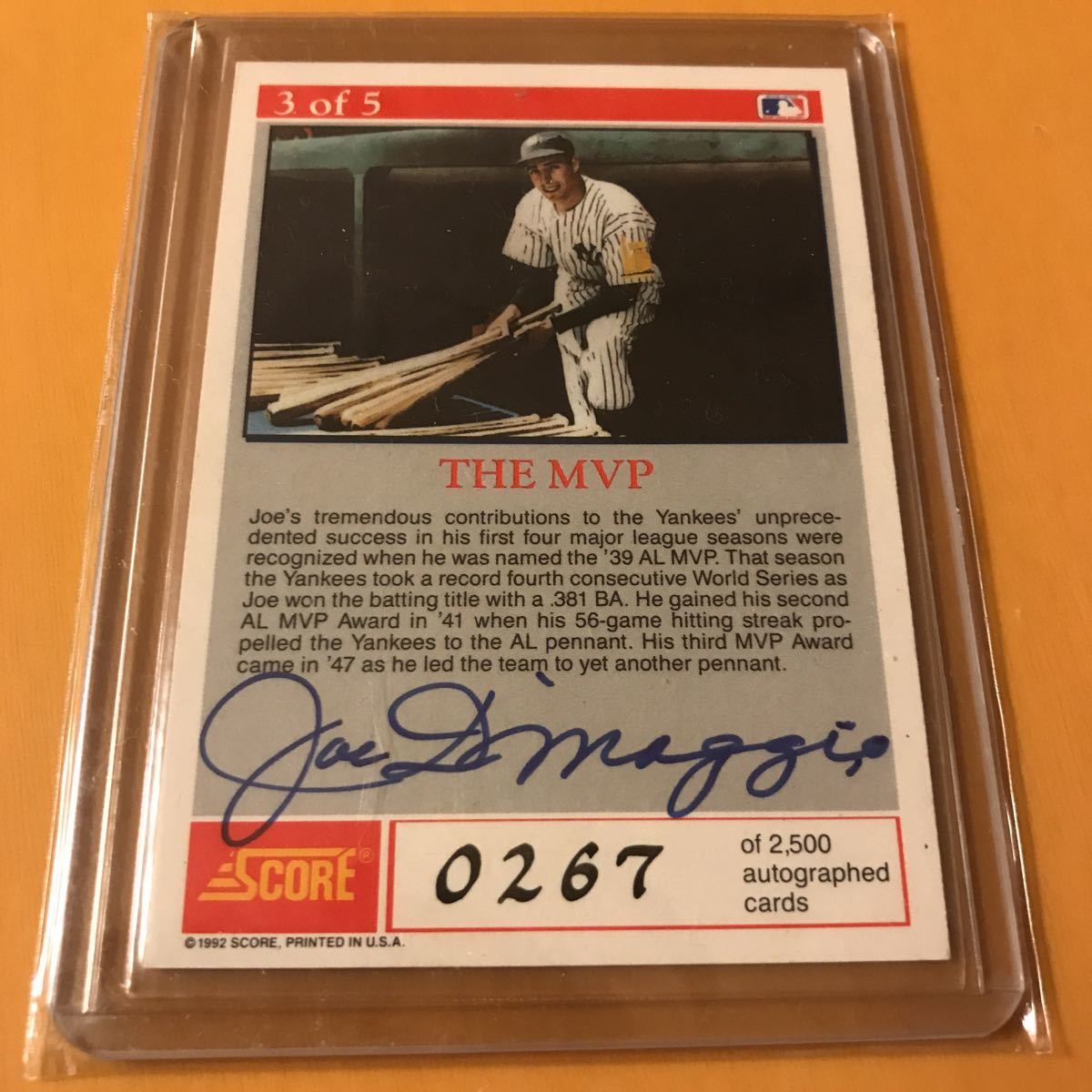 ジョー ディマジオ 直筆サイン カード JOE DIMAGGIO AUTO 1993