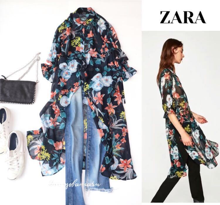 ZARA❤️ザラ ロングブラウス花柄ロングカーディガンシースルーシフォンボタニカル ZARA❤️ザラ ロングブラウス花柄ロングカーディガンシースルー