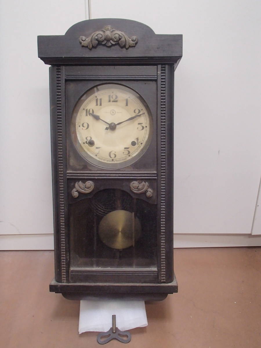 Trade mark S アンティーク ゼンマイ 時計 振り子時計 精工舎 レア