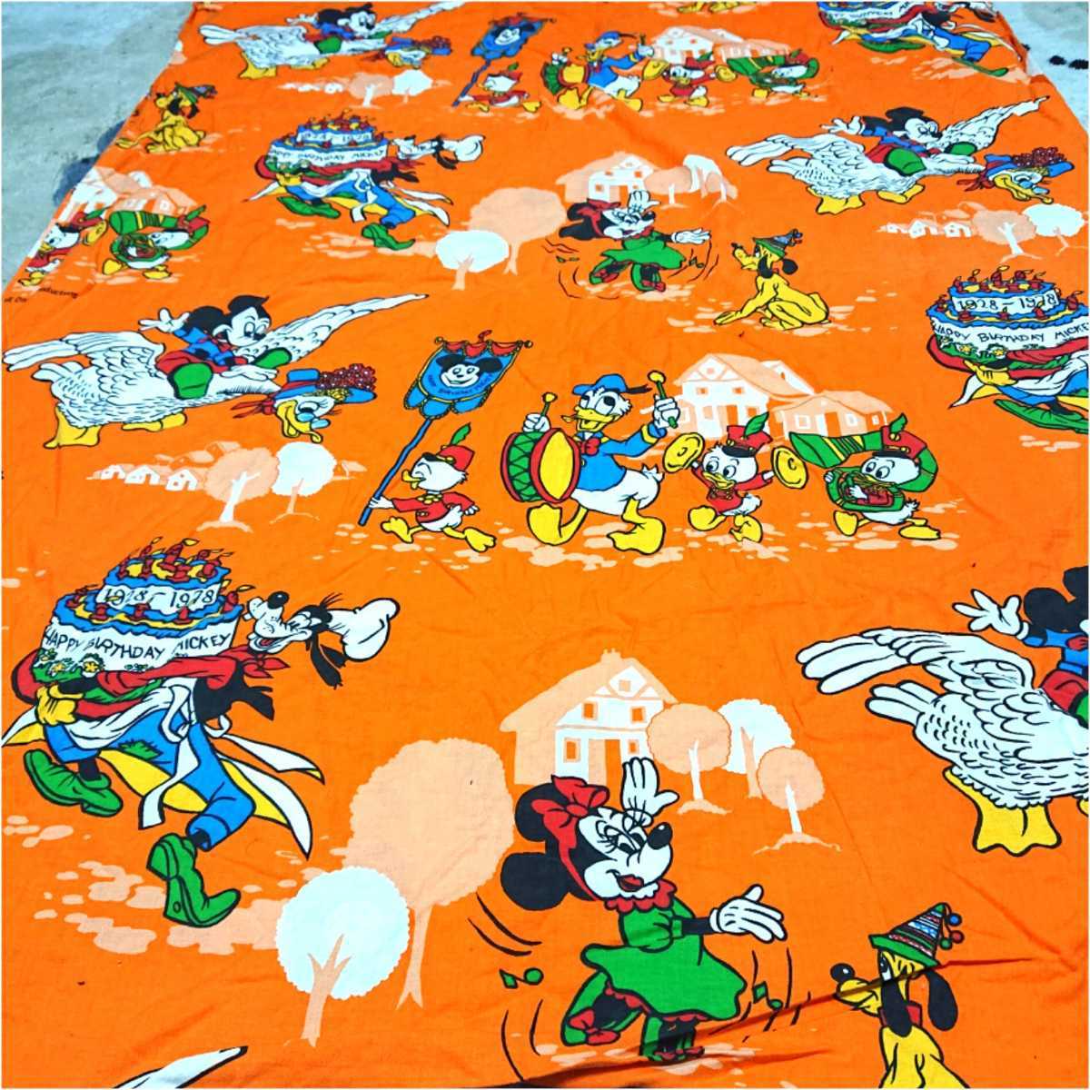 ビンテージシーツ　レトロ　カバー　生地 ビンテージシーツ ミキミニ ドナルド 布団カバー レア！オレンジ