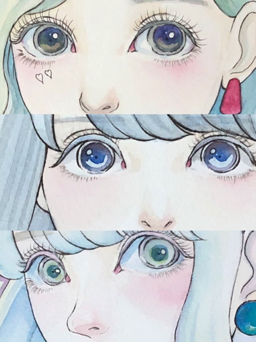手描きイラスト オリジナル 女の子 SMサイズ 水彩氏 モノクロ