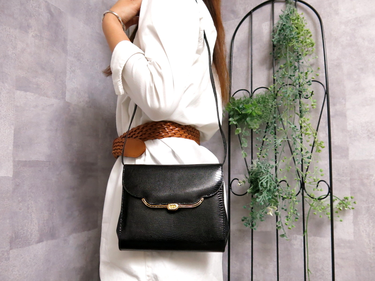 ○超美品○GUCCI オールド グッチ○リザード 本 トカゲ 革○2way 