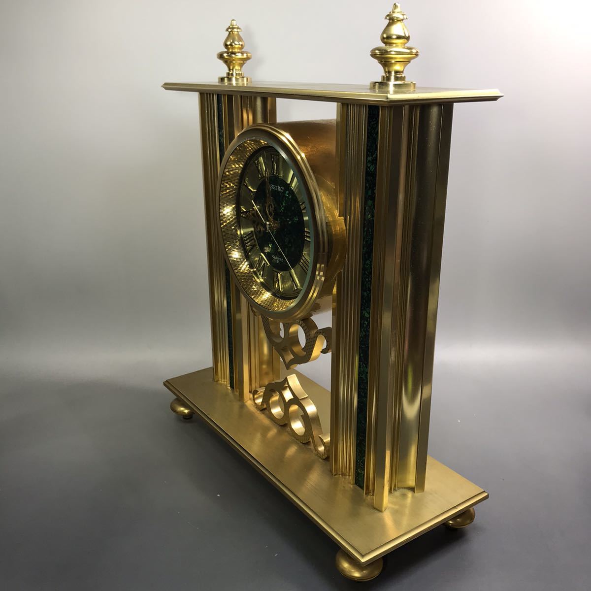 SEIKO 置時計 QW424G ゴールド×グリーン 注文 アルミダイキャスト製