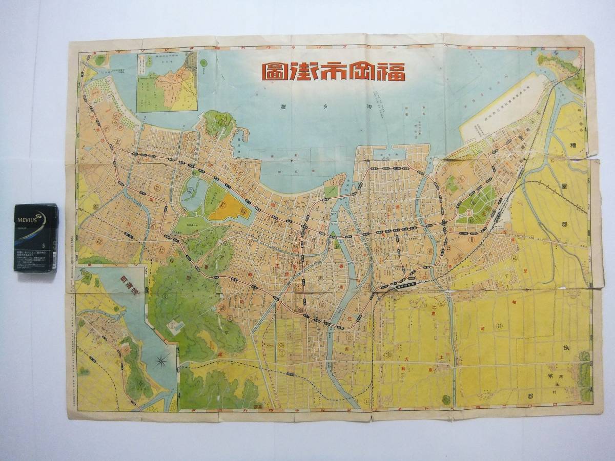 昭和7年 福岡市街図 姪浜町 地図 古地図 戦前 名所案内 国際飛行場