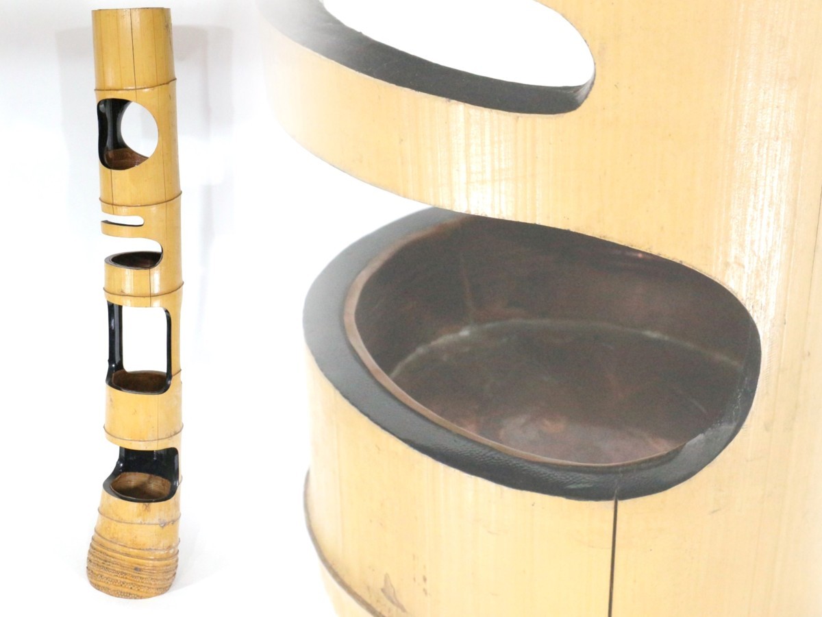 特大花器　竹製　銅落とし　五重切　高さ116cm 花入　竹工芸　華道具　店舗什器 特大花器 竹製 銅落とし 五重切 高さ116cm 花入 竹工芸