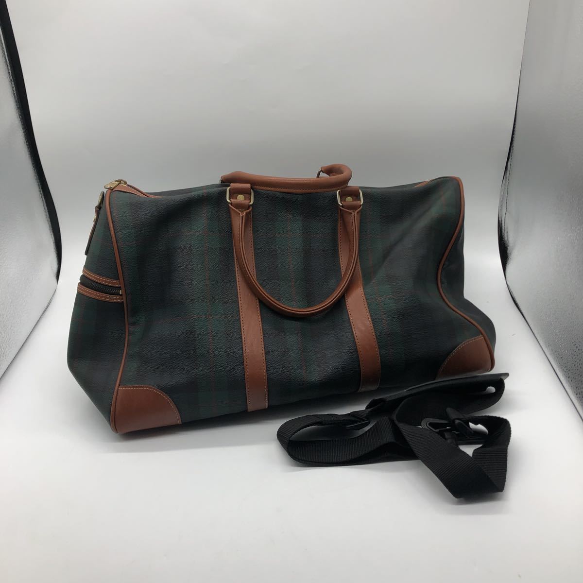 【やや傷や汚れあり】【E/C0】Polo mallet バッグ ボストンバッグ ポロマレット レザー チェック柄 グリーンの落札情報詳細