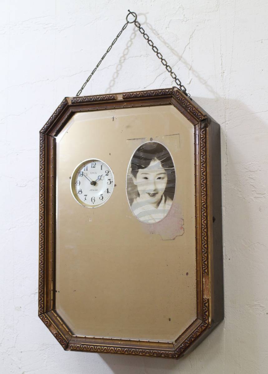 目立った傷や汚れなし】額縁鏡時計 S.MIZU 目玉が動く からくり時計