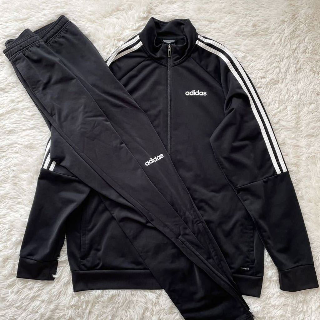 【目立った傷や汚れなし】adidas アディダスジャージ上下 3XL トラックジャケット セットアップ ブラック ホワイト 黒 白