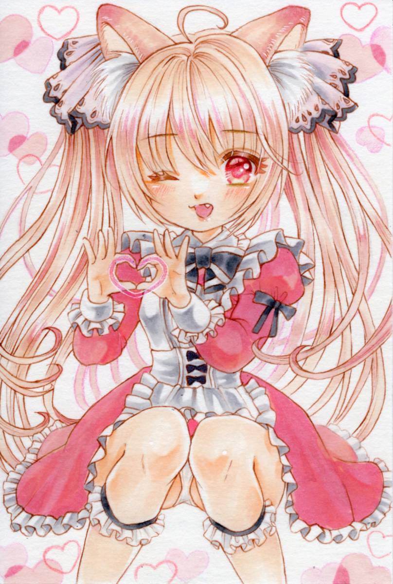 同人手描きイラスト オリジナル 女の子 （猫耳ビキニメイド
