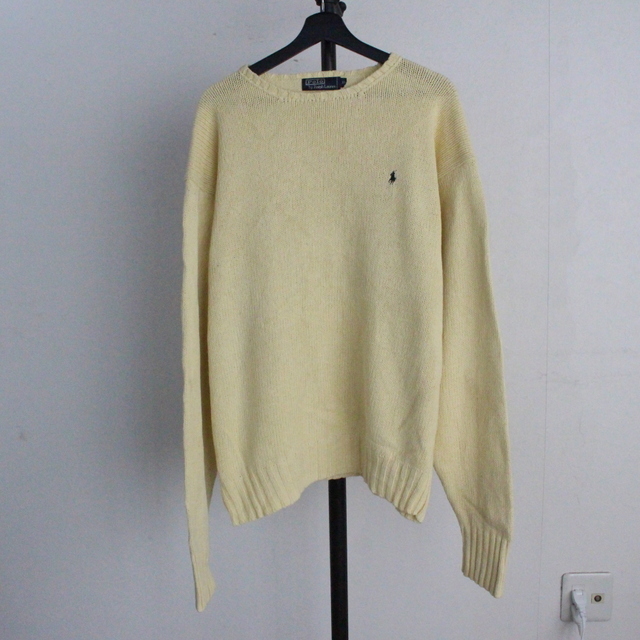 90s LAUREN ラルフローレン コットン ニット セーター レディース XL 90年代 オールド ポロ ワンポイント クッキー クレスト レースアップ main image 1
