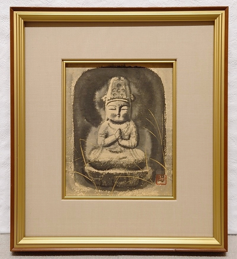 水墨画 二躰佛 穐月明 額縁 額装 絵画 墨彩巨匠 孤高の画家 墨彩世界を追求 真作保証 孤高の画家 穐月明 普賢菩薩 4号 肉筆 水墨画巨匠 岡崎