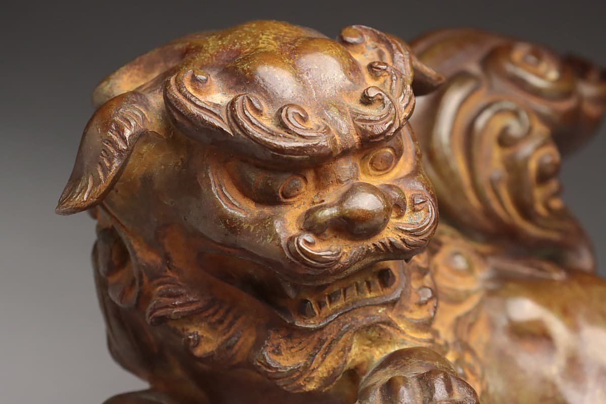 最終値下げ‼️ 金工細工『古銅 親子獅子置物』明治期　高18㎝/ 3.45㎏ 最終値下げ‼️ 金工細工『古銅 親子獅子置物』明治期 高18㎝/ 3.45㎏