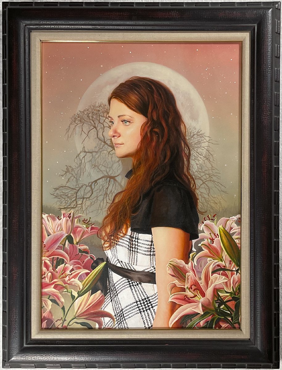 写実 白日会会員 頼住美根生 安い 若い女性の肖像 F8号油彩-23 写実 白