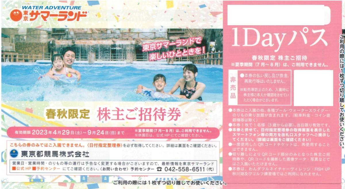 サマーランド 株主招待 フリーパス 8枚 9月から有効 東京サマーランド 株主 ご招待券 フリーパス 公式通販