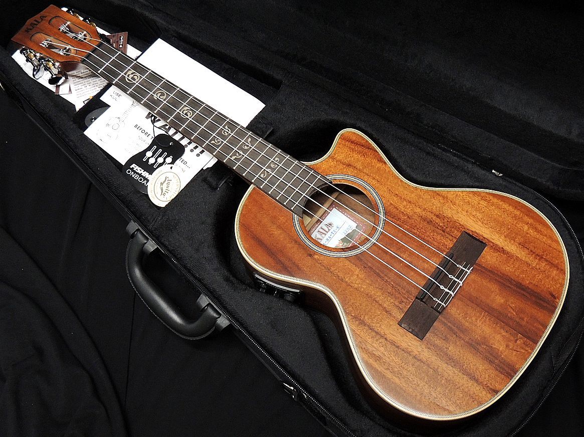 【未使用】KALA KASATECWCASE20_06 オールソリッドアカシアボディ カラ テナー ウクレレ エレキ仕様 エレアコ スロッ