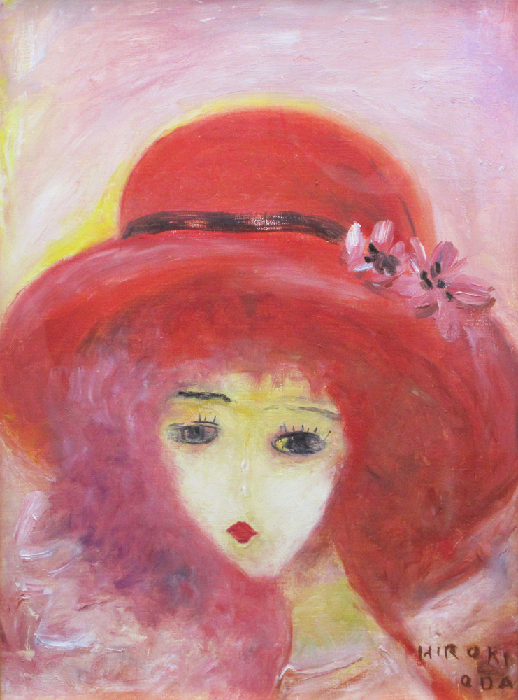 模写」織田廣喜 油彩「女」画寸 F3 福岡県出身 日本芸術院会員 奔放な