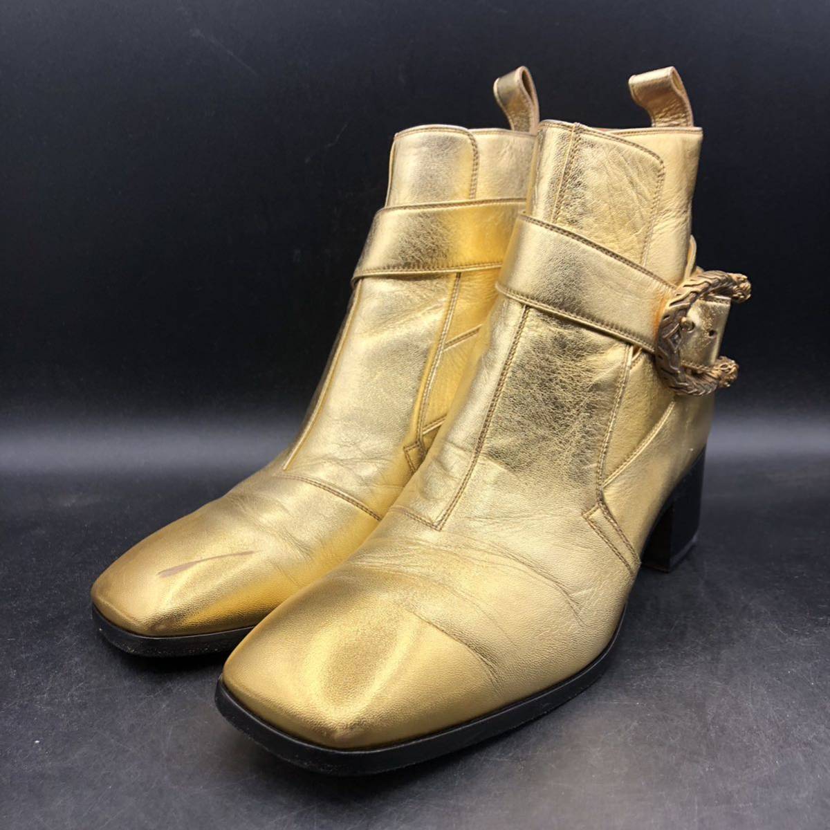 やや傷や汚れあり】M1520 希少 GUCCI グッチ タイガーバックル レザー 
