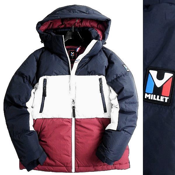 【未使用】MILLET ミレー 新品 最旬 軽量×保温 RDS DUCK DOWN使用 トリコロールカラー フーデッド ダウンジャケット