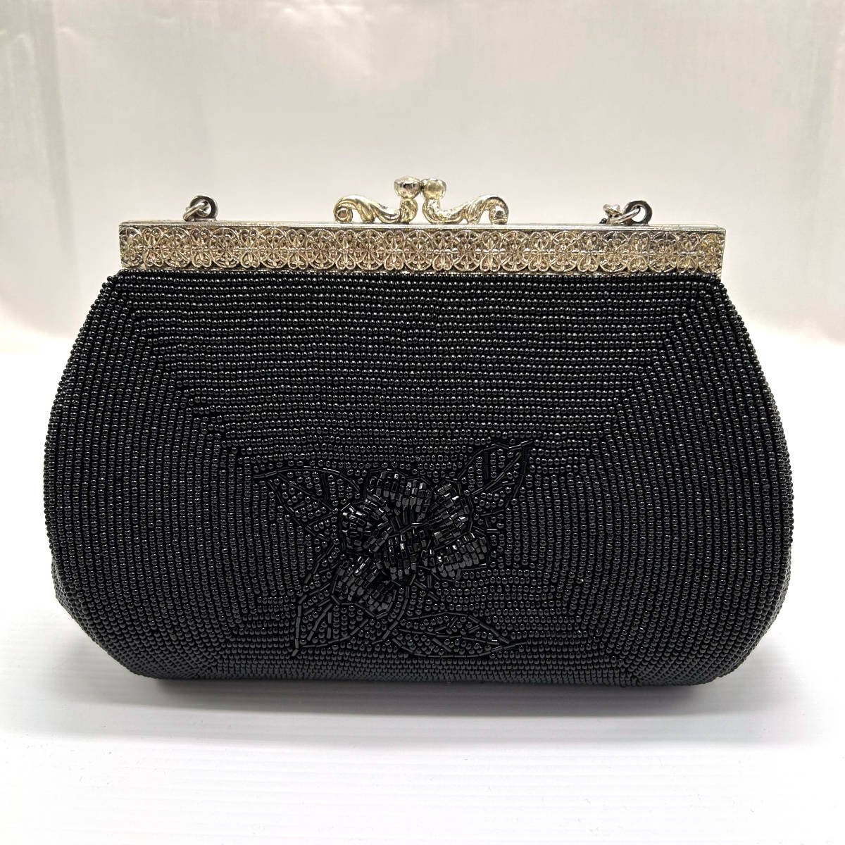 ビーズバッグ ハンドバッグ ヴィンテージ ブラック系 お稽古 洋装 和装 昭和レトロ