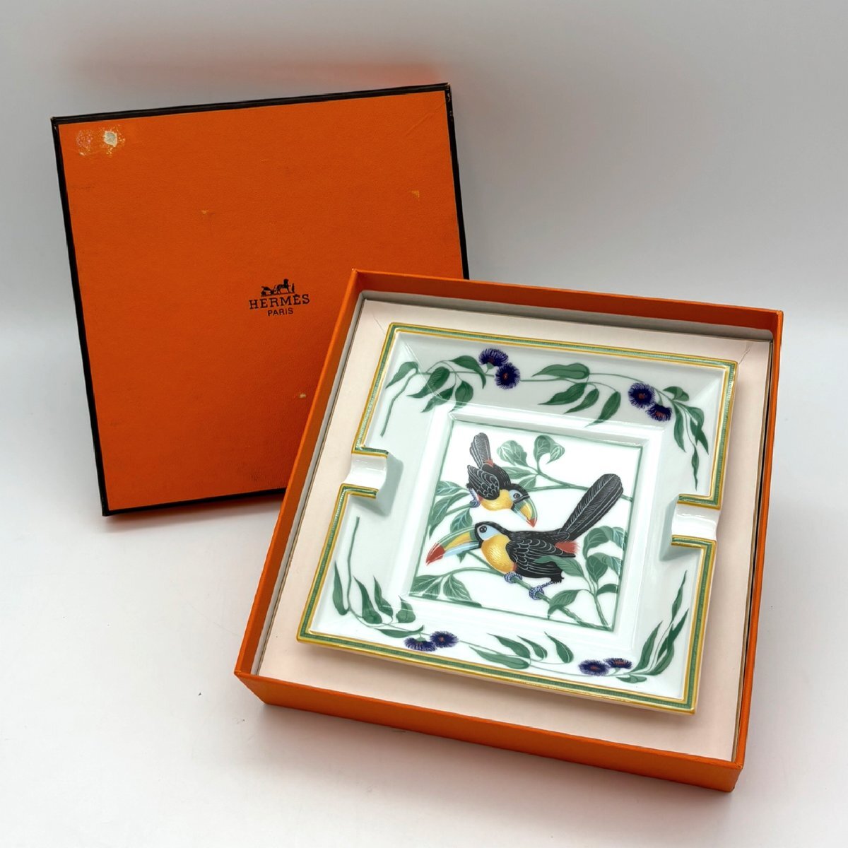 エルメス 灰皿 象 グリーン レア ビンテージ 柄 20×16cm Hermes