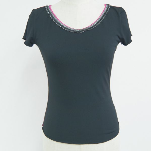 【美品 日本製 社交ダンス衣装】ブラック CHACOTT カットソー トップス 社交ダンス 衣装 トップス M チャコット レッスン レッスンウエア