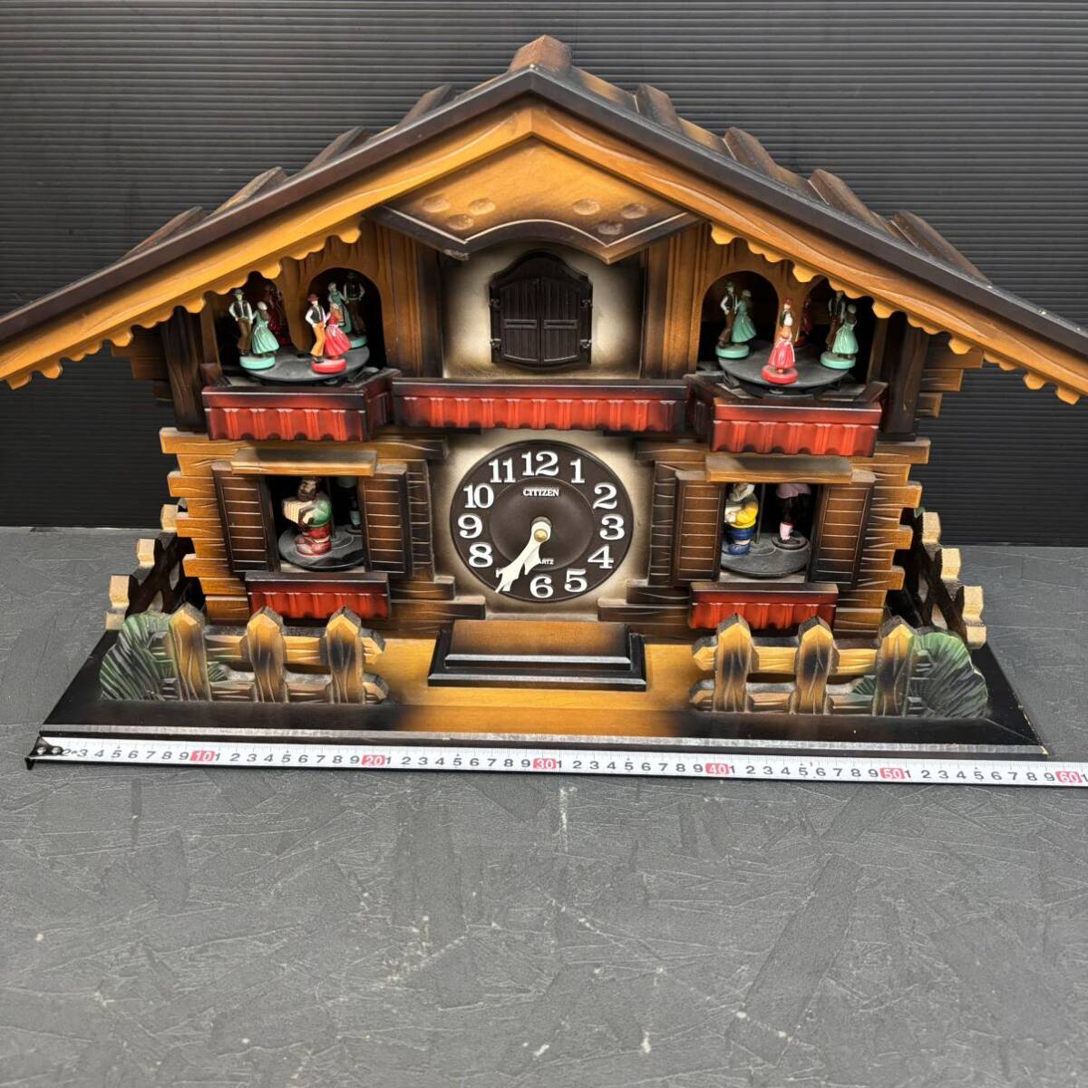 リズム時計 からくり時計 置きログハウス レトロ アンティーク  