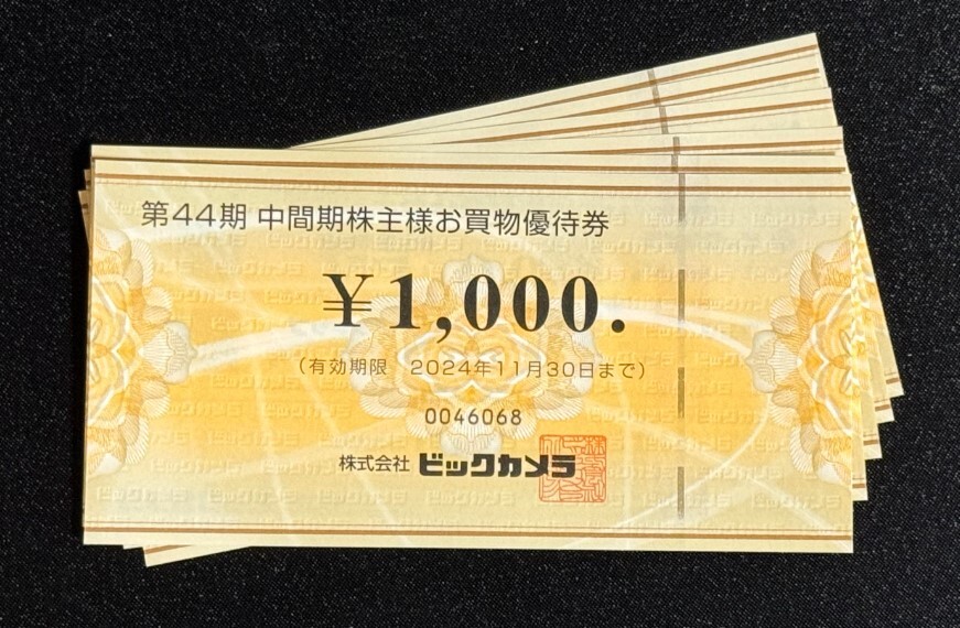 ビックカメラ株主優待券六千円分 数少ない