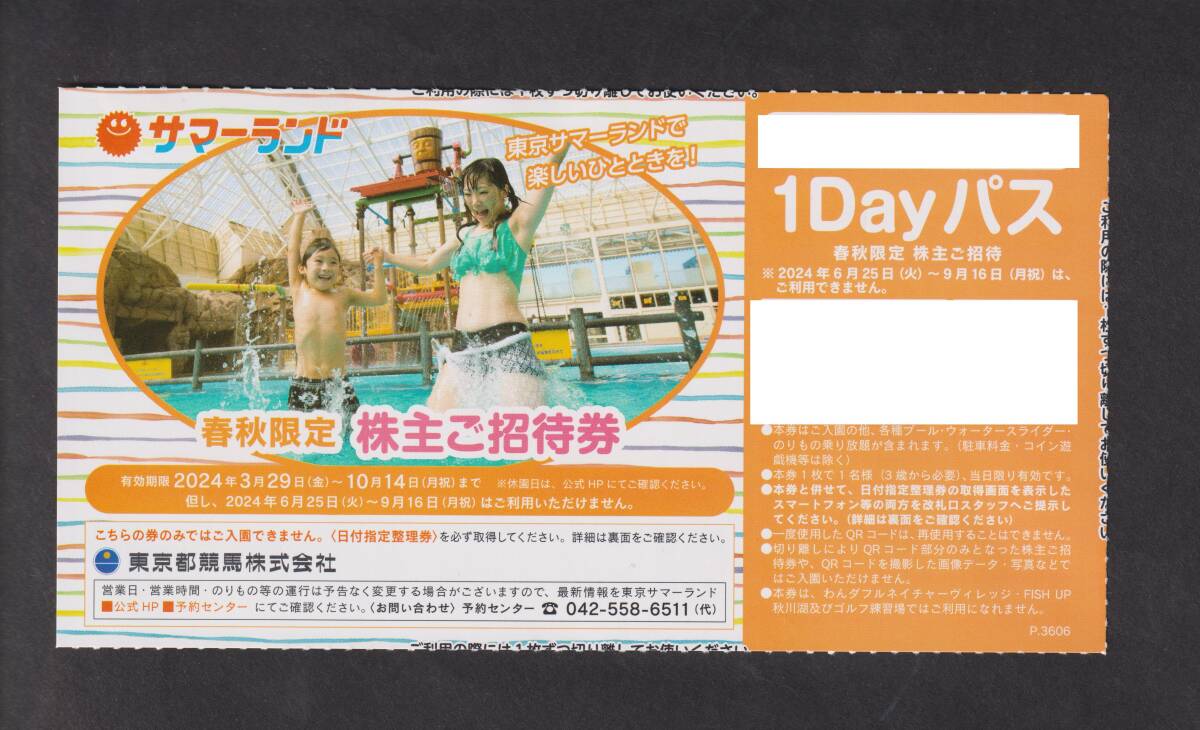 お急ぎ サマーランド 1dayパス とお 4枚 株主優待券 フリーパス お盆も利用