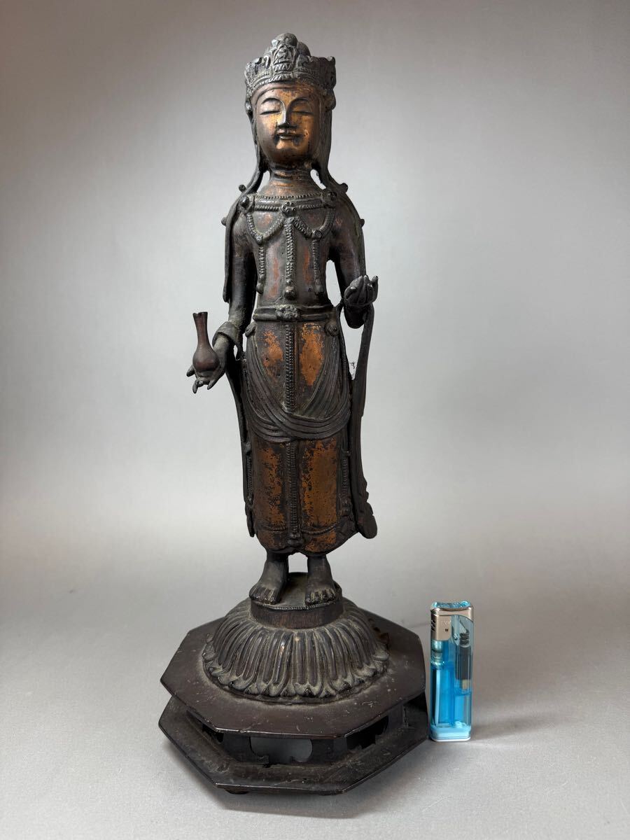 観音立像 仏像 中国 朝鮮 骨董アンティーク 銅製 時代物 （唐物