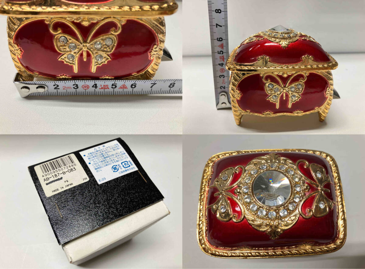 オルゴール クリスタルストーン付きアンチモニー「蝶四角型」