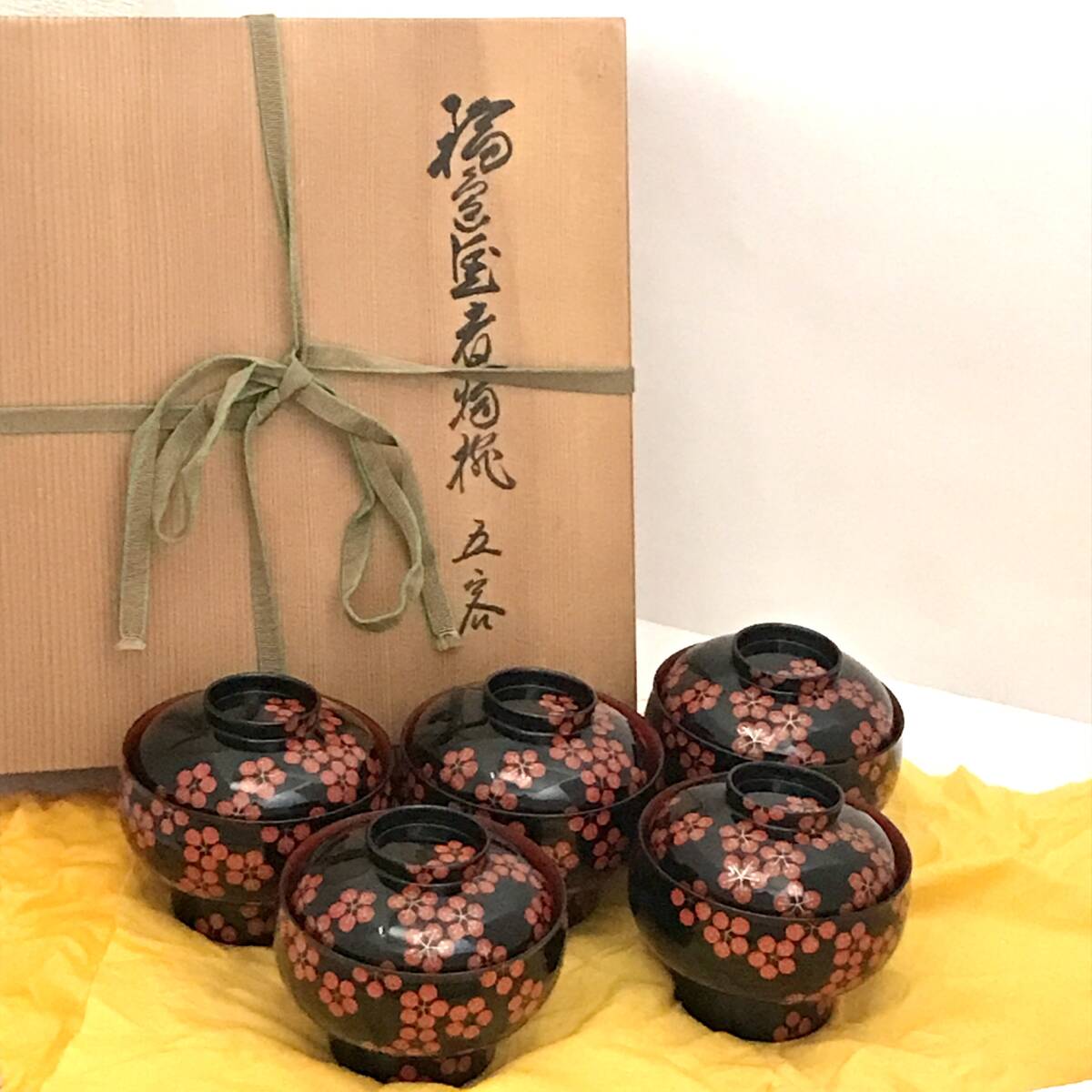 送料無料輪島五島屋謹製華邨造最上級高金蒔絵銘々皿5客共箱☆大美品☆