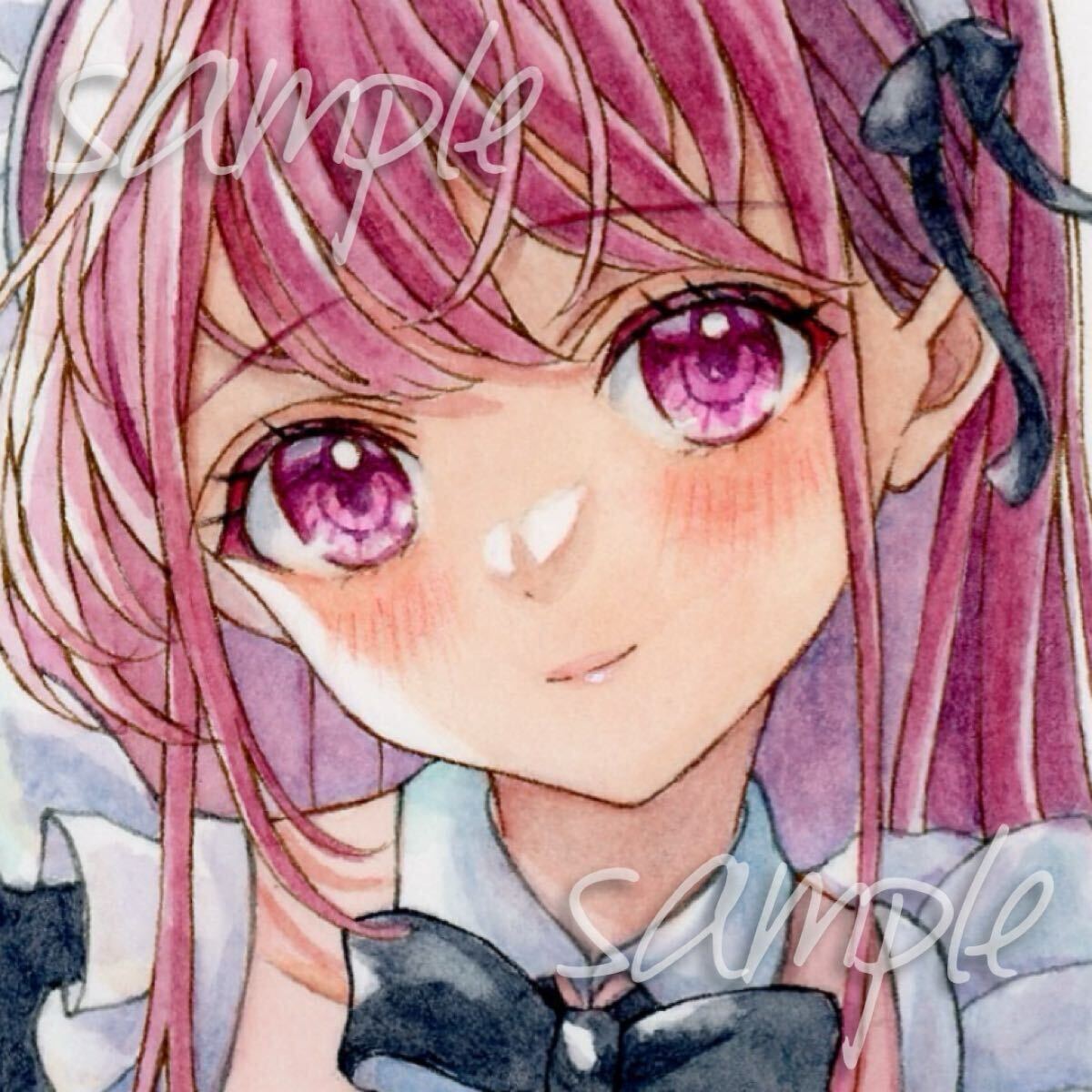 *手描きイラスト　創作　オリジナル　真暗森のキノコ姫「タマシロオニタケ」 透明水彩　色鉛筆 A5水彩紙*