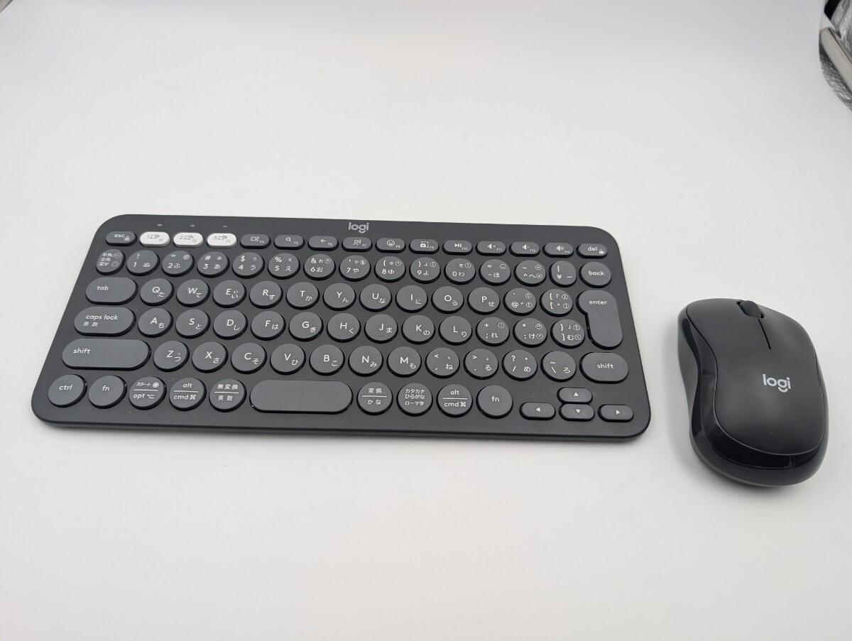 【美品】Logicool ロジクール Pebble Keys 2 K380s ワイヤレスキーボード M240 Silent ワイヤレスマウス グラファイト Bluetooth 日本語の1番目の画像
