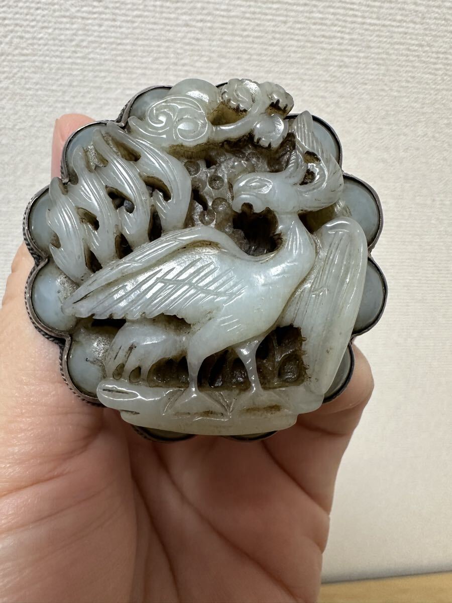 b620 超絶技巧 古渡 時代物 寿山石 彫刻 花鳥文 孔雀 鳳凰 彫刻 一本物