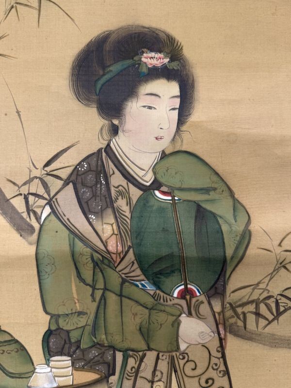 掛軸 貴妃出浴図 中国書画 肉筆保証 紙本 明代書画家 春画 春宮画 美人