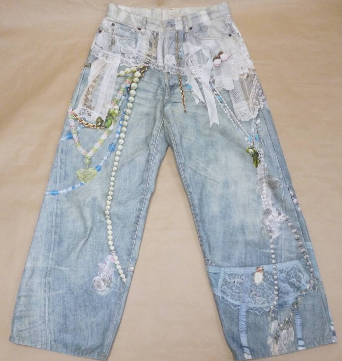 【目立った傷や汚れなし】acne studios アクネストゥディオズ 2026SS トロンプルイユプリント ルーズフィットジーンズ1981 ...