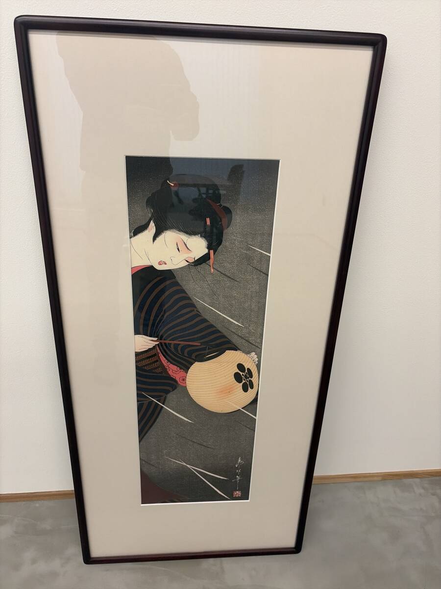榊原紫峰 日本画 『 八重桜雀鷹 』 古美術品 額 肉筆 落款 花鳥図 花鳥