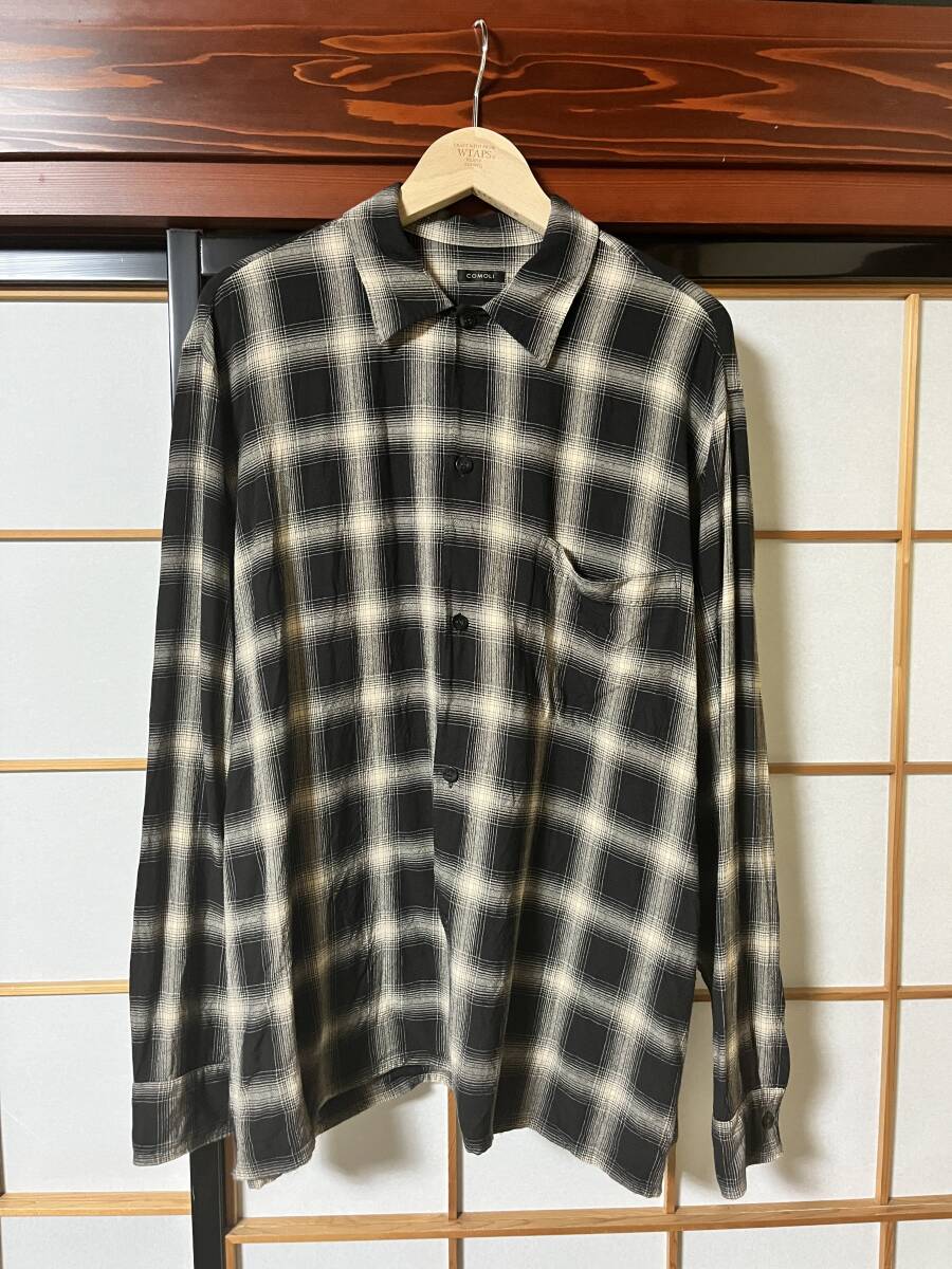COMOLI 20SS レーヨン オープンカラー シャツ GREEN グリーン 1 R01